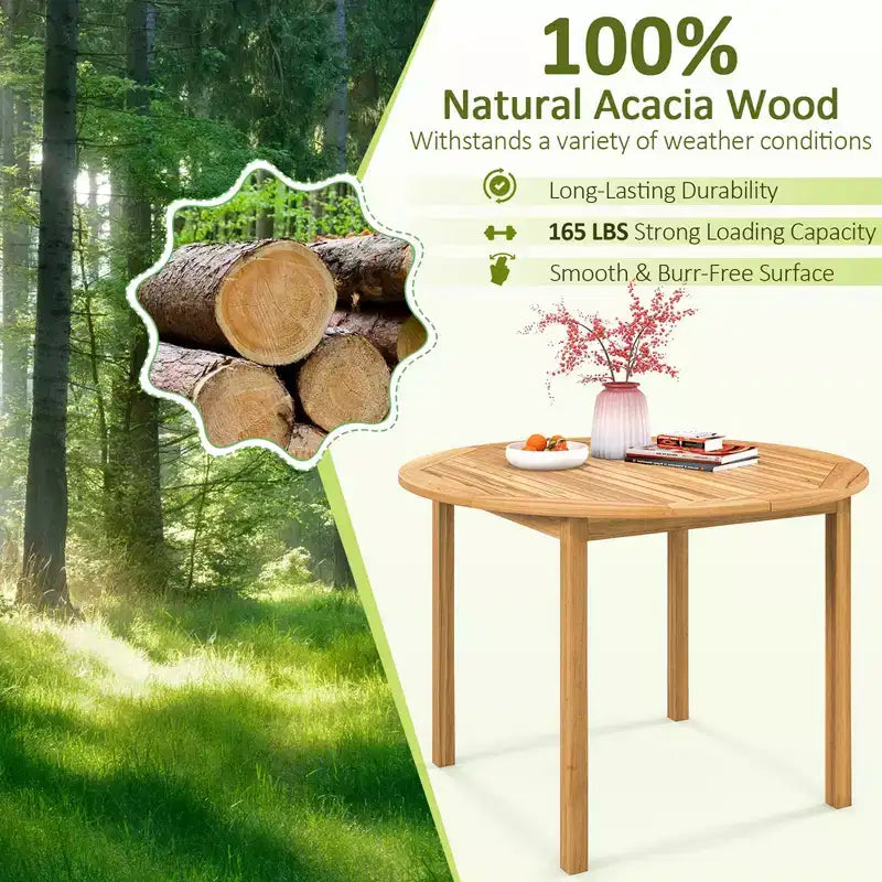 Costway Table de salle à manger de patio Table de bistro ronde en bois d'acacia d'extérieur pour 4 personnes pour terrasse pelouse