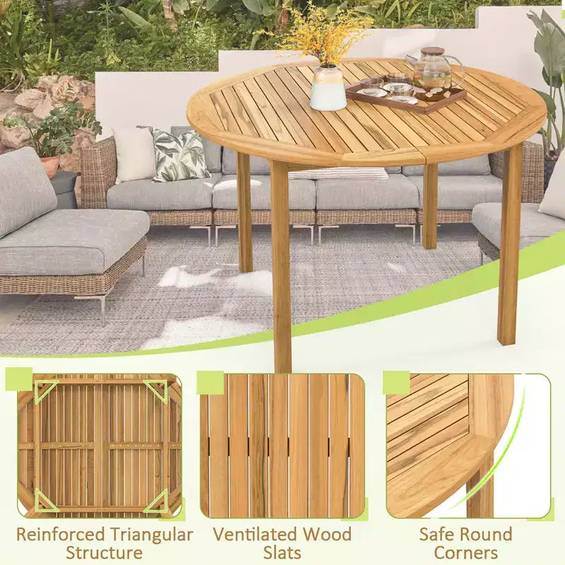 Costway Table de salle à manger de patio Table de bistro ronde en bois d'acacia d'extérieur pour 4 personnes pour terrasse pelouse