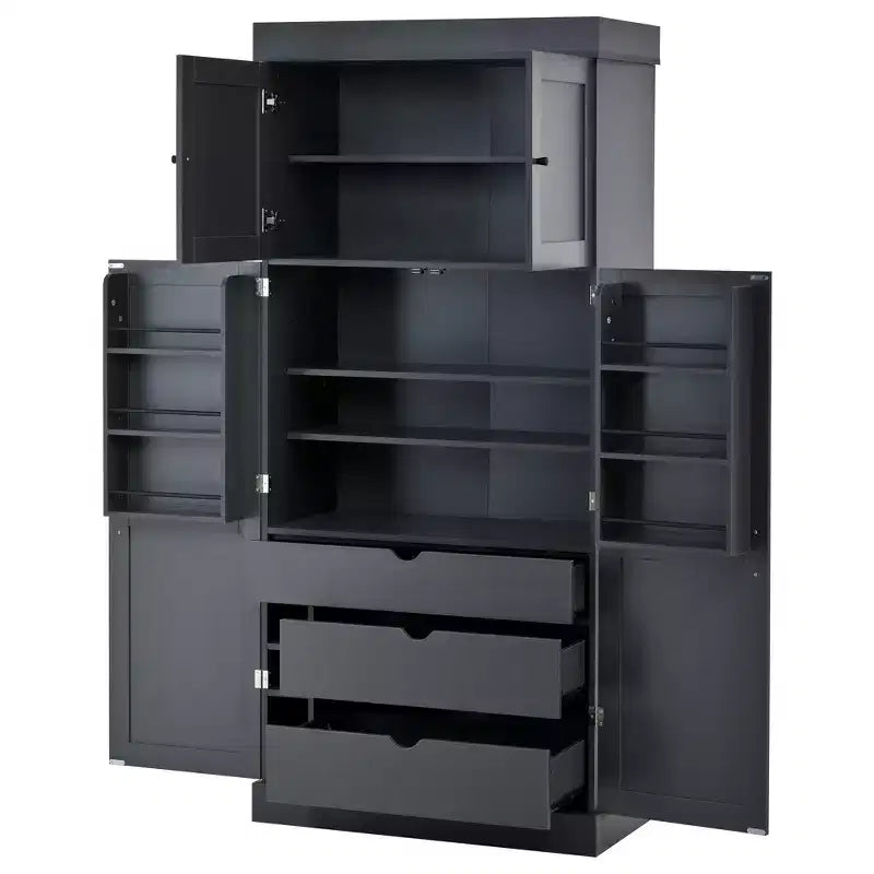 Garde-manger de cuisine autoportant 77H, armoire de rangement de style ferme avec étagères réglables, étagères de porte, tiroirs et casiers à vin - ModernLuxe