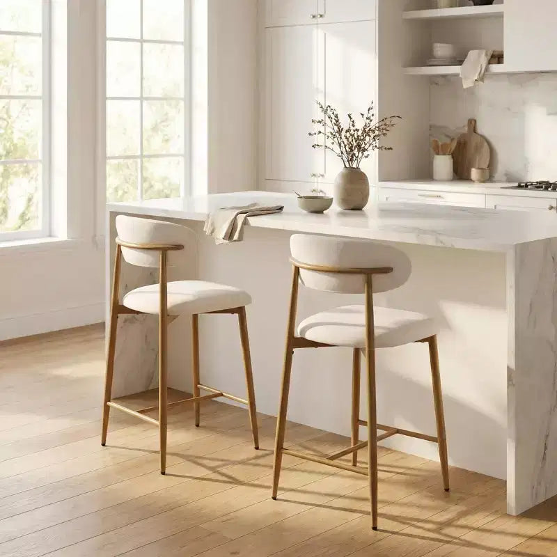 Tabouret de bar hauteur comptoir avec siège rembourré et pieds en métal, chaise d'îlot de cuisine moderne de 66,8 cm