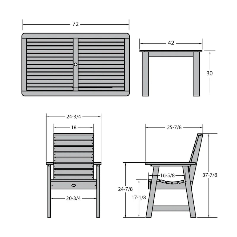 Ensemble de salle à manger d'extérieur 7 pièces HIGHWOOD PROFESSIONAL 42x72