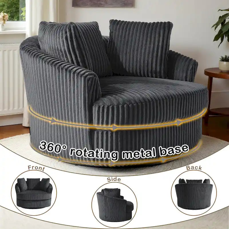Lot de 2 fauteuils pivotants ronds surdimensionnés en velours côtelé moelleux de 43 po de large avec oreillers