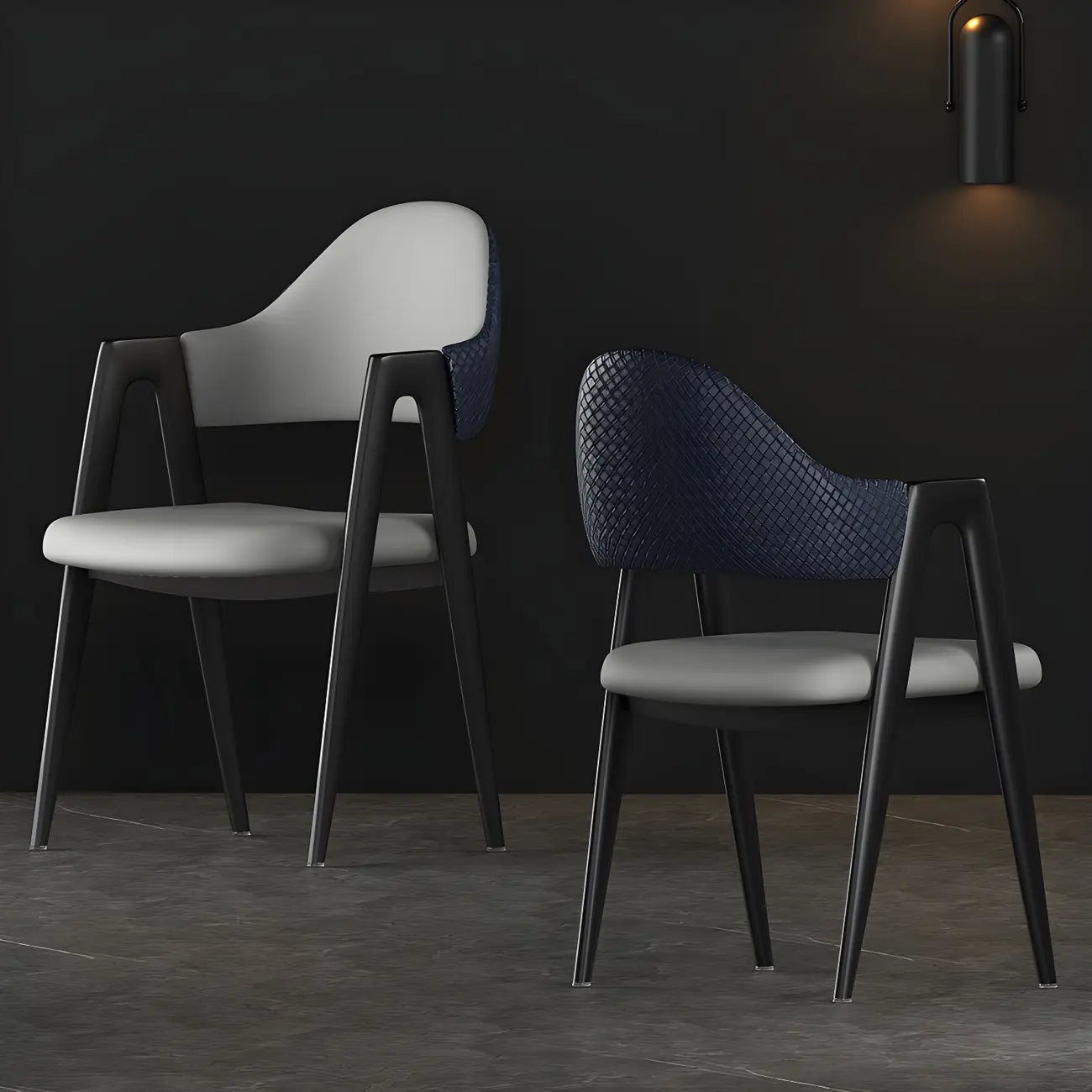 Chaise de salle à manger moderne en cuir à dossier ouvert et incurvé avec accoudoirs