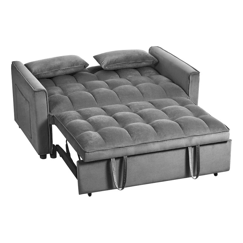 Causeuse futon moderne en velours avec dossier inclinable et poches, 2 places ??Gris foncé / Gris clair / Bleu / Noir