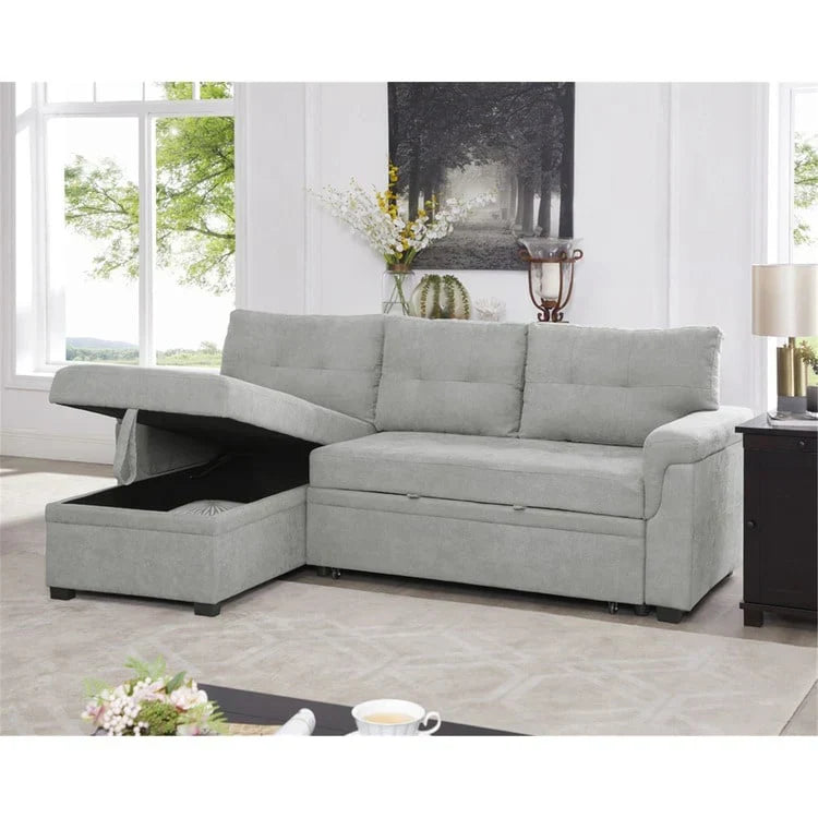 Canapé d'angle réversible convertible avec lit gigogne, méridienne de rangement et pieds durables