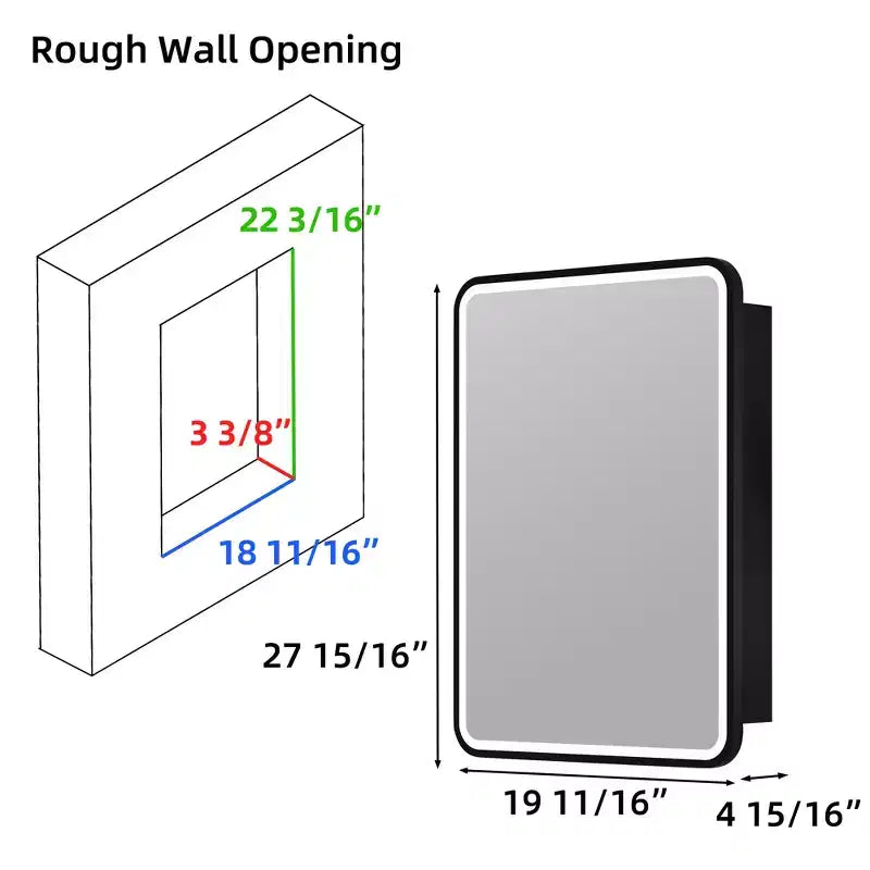 Armoire à pharmacie LED noire / blanche / dorée, porte simple, charnière à gauche ou à droite, encastrée ou murale