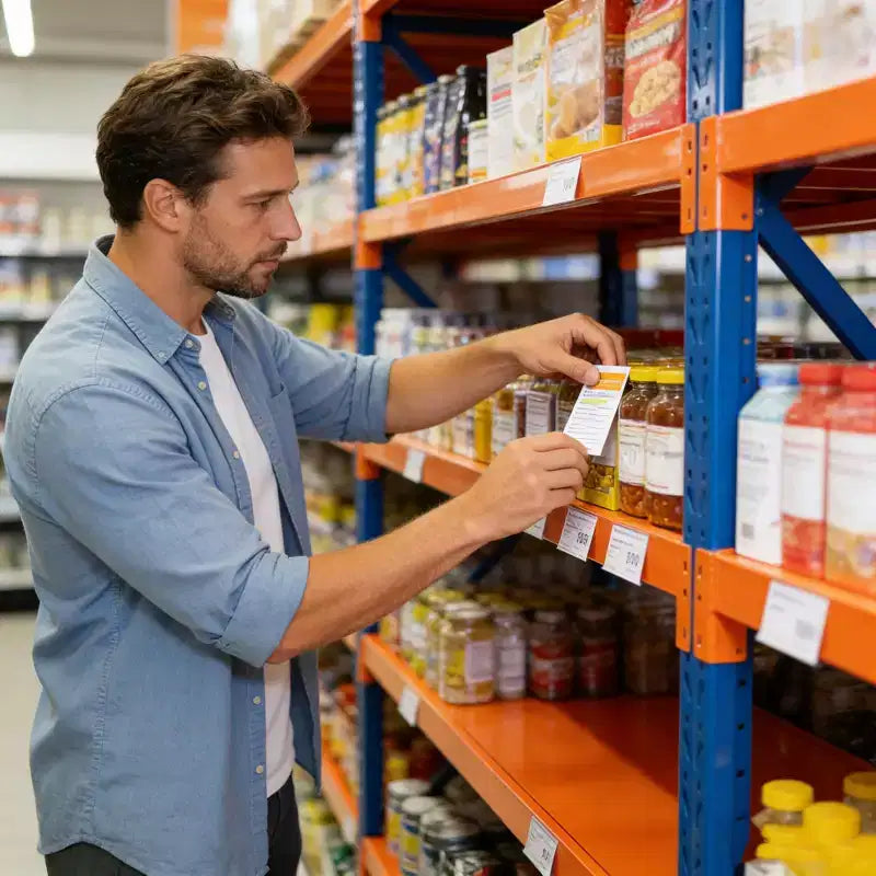 Étagères de garage robustes VIYET, rayonnage métallique réglable à 4 niveaux d'une capacité de 2000 kg, rangement industriel bleu et orange pour magasin/outils/salle de sport.