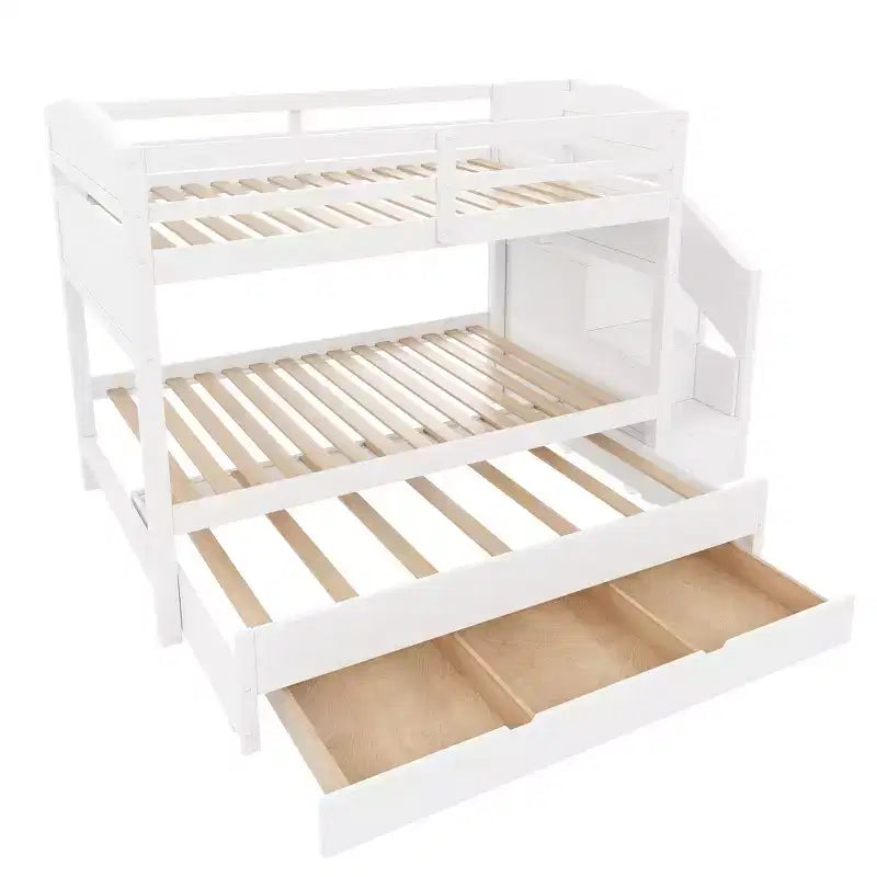 Lit superposé Whisen Twin XL avec lit gigogne, lit superposé avec rangement, lit superposé en bois massif, escalier de rangement, armoire, 3 tiroirs, pour enfants