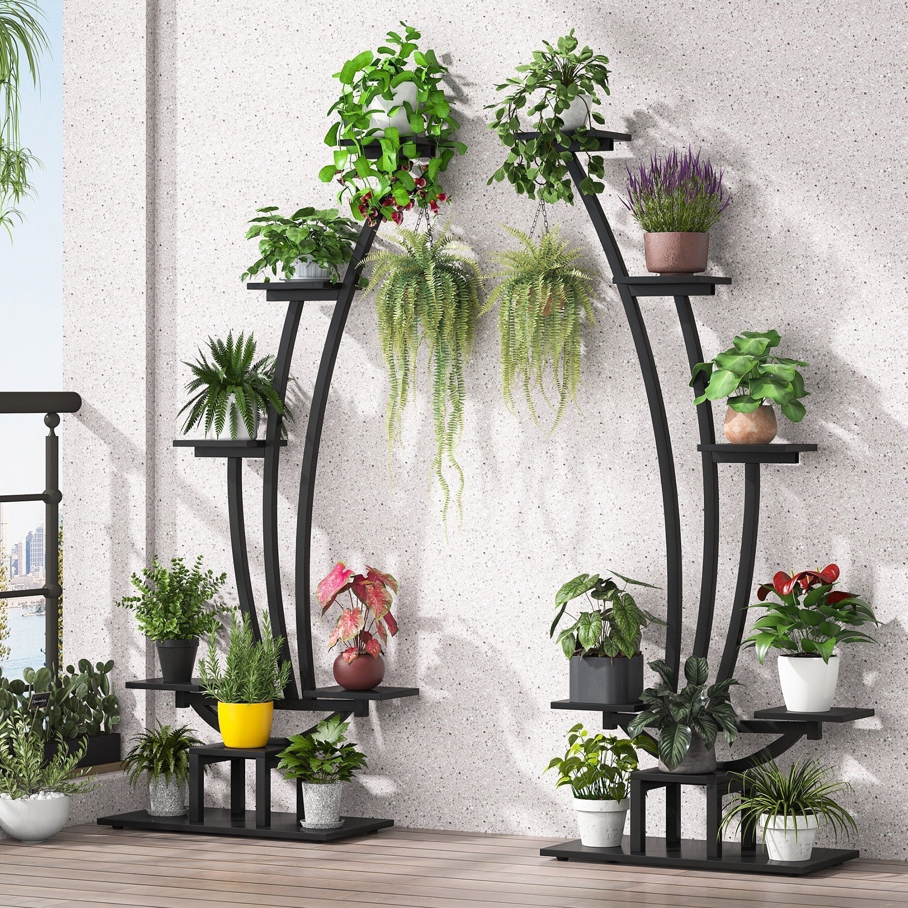 Étagère à plantes d'intérieur, porte-fleurs à 6 niveaux pour jardin - Lot de 2