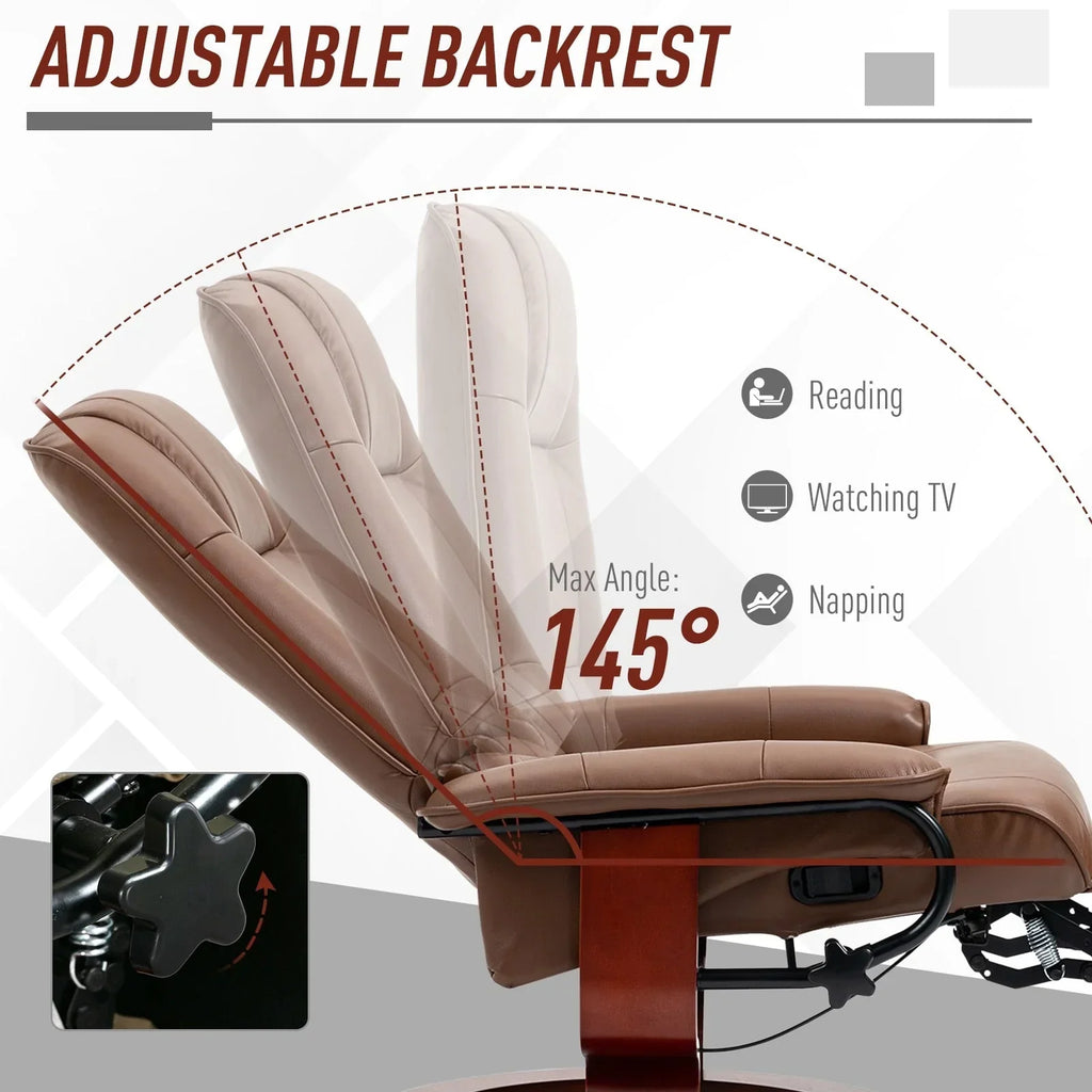 Fauteuil inclinable manuel pivotant en similicuir HomCom avec repose-pieds confortable et relaxant