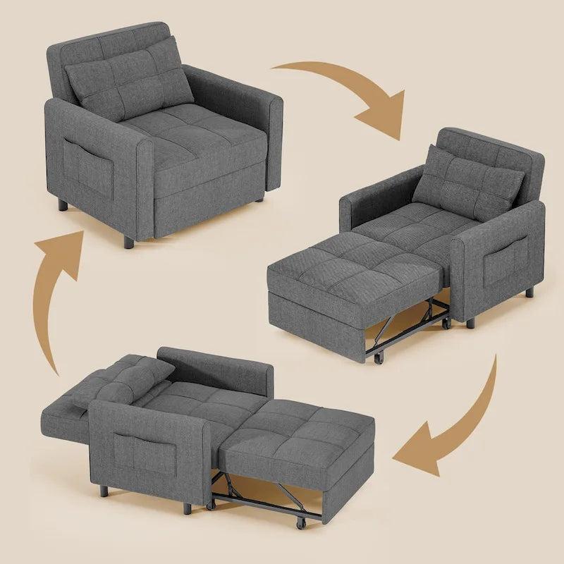 Canapé-lit convertible 3 en 1, chaise longue rembourrée réglable et pliable