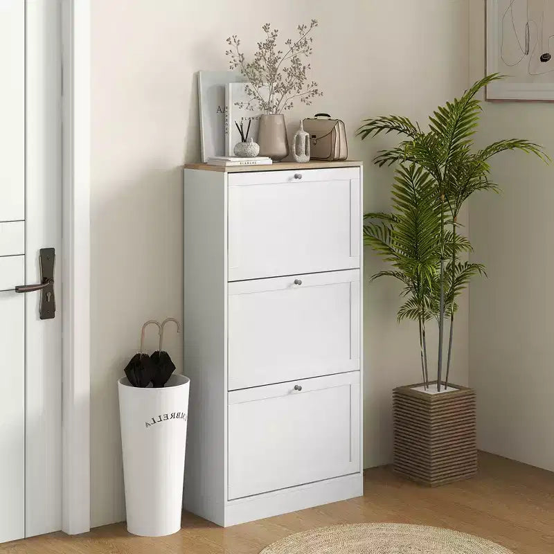 Meuble à chaussures étroit HOMCOM pour entrée avec 3 tiroirs basculants et étagères réglables, organisateur de rangement pour 12 à 18 paires de chaussures