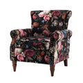 Fauteuil en bois traditionnel Araceli, rembourré à motifs floraux, avec dossier à oreilles et garniture cloutée | ART OF LIVING DESIGNS