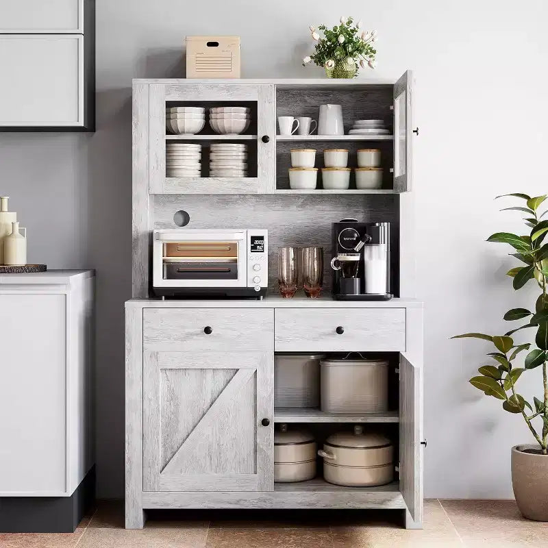 Armoire de cuisine avec support pour micro-ondes, armoire de type « hutch » avec buffet et étagères réglables, pour la cuisine et la salle à manger