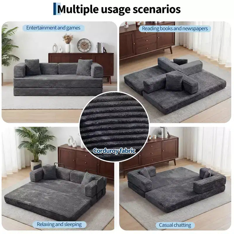 Canapé-Lit Convertible 5-en-1 de 80,7 po – Velours Côtelé, 1200 lb, Aucun Assemblage Requis