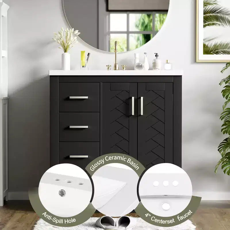 Meuble-lavabo simple de 30 po avec armoire et 3 tiroirs – Noir / Bleu / Vert / Indigo / Blanc