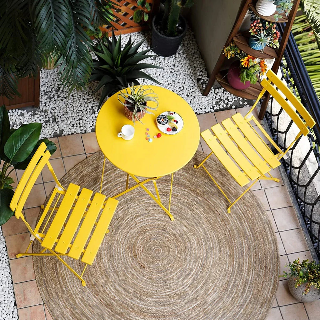 Ensemble bistrot pliant en métal 3 pièces, salon de conversation intérieur/extérieur résistant aux intempéries pour patio, cour, jardin