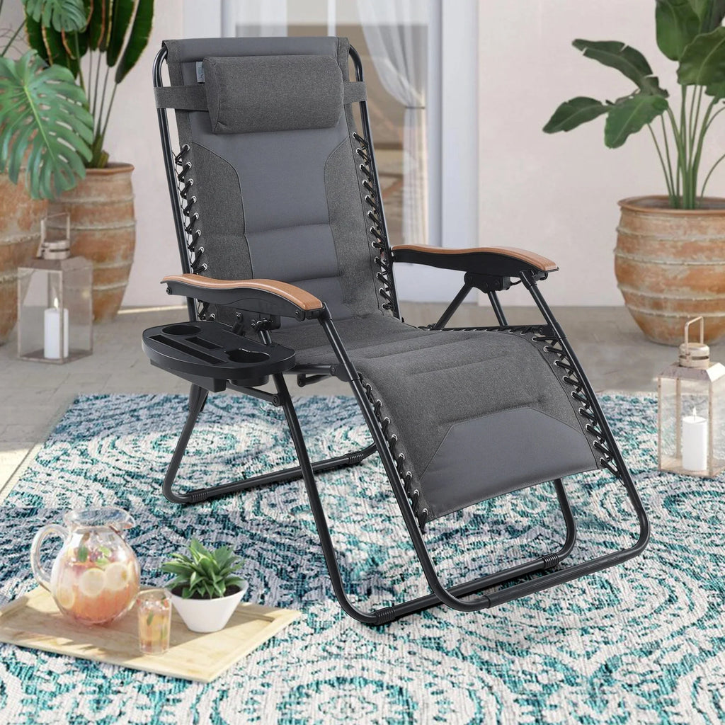 Fauteuil de relaxation zéro gravité XL surdimensionné rembourré avec accoudoirs plus larges et porte-gobelet réglable - N/A
