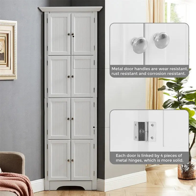 Meuble d'angle de rangement haut avec 8 portes et 4 étagères