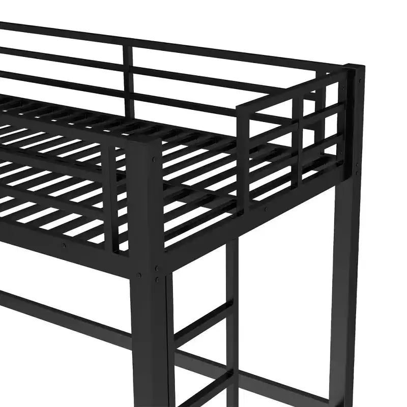 Lit mezzanine en métal, cadre de lit mezzanine peu encombrant avec deux échelles et garde-corps, noir - ModernLuxe