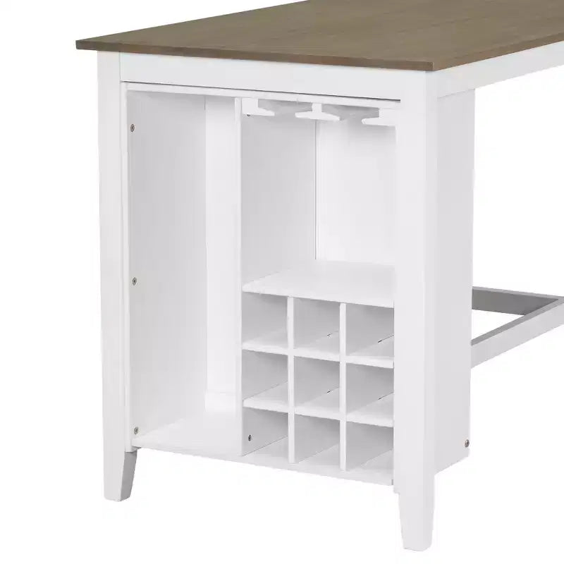 Ensemble de salle à manger 5 pièces de hauteur comptoir pour 4, table rectangulaire en bois avec étagères de rangement et compartiment à vin/barre