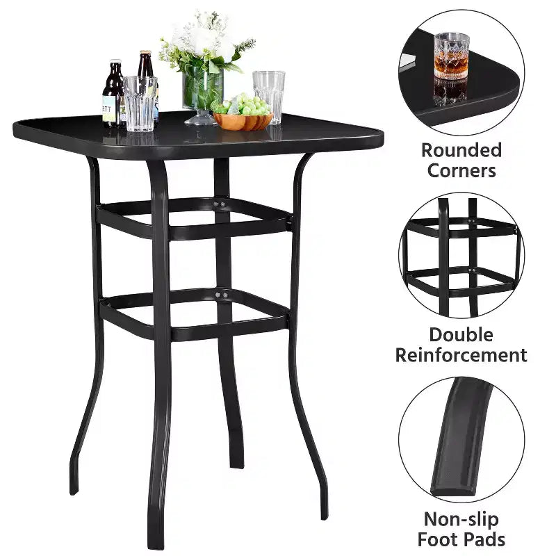 Table de bistrot Yaheetech pour patio extérieur avec plateau en verre trempé