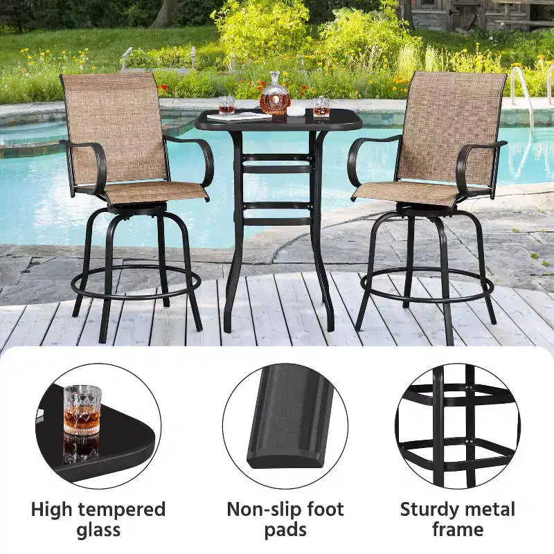 Table de bistrot Yaheetech pour patio extérieur avec plateau en verre trempé