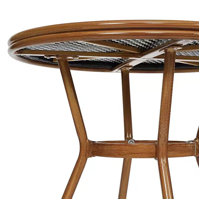 Flash Furniture Lourdes Table de bistrot commerciale intérieur/extérieur 31,5, rotin PE, plateau en verre, cadre en aluminium imprimé bambou
