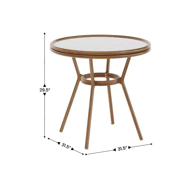 Flash Furniture Lourdes Table de bistrot commerciale intérieur/extérieur 31,5, rotin PE, plateau en verre, cadre en aluminium imprimé bambou