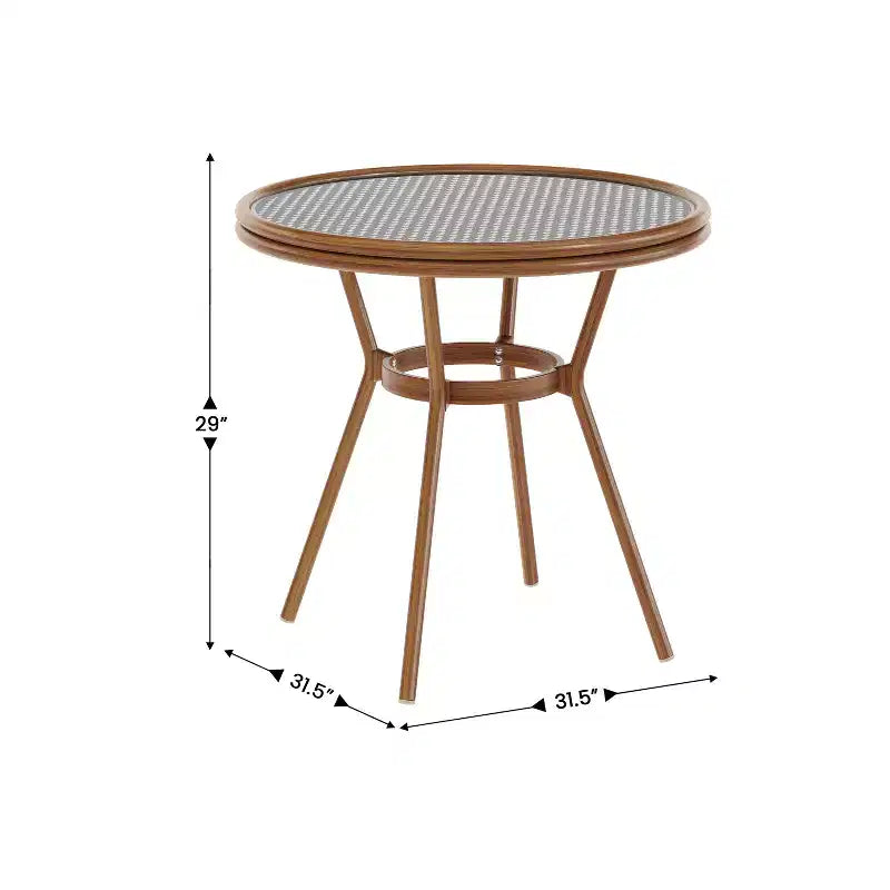 Flash Furniture Lourdes Table de bistrot commerciale intérieur/extérieur 31,5, rotin PE, plateau en verre, cadre en aluminium imprimé bambou