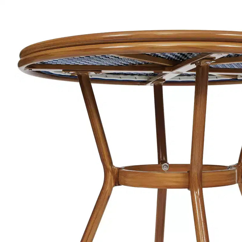 Table de style bistrot Emma & Oliver Colmar, 80 cm, pour intérieur/extérieur, avec rotin PE, plateau en verre et cadre en métal finition bambou