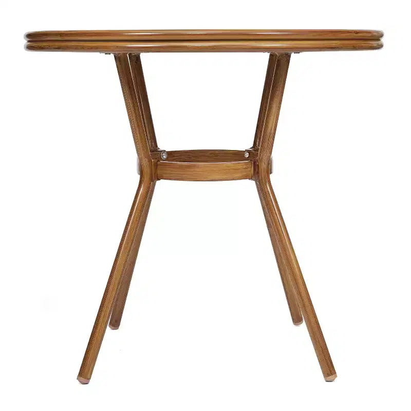 Table de style bistrot Emma & Oliver Colmar, 80 cm, pour intérieur/extérieur, avec rotin PE, plateau en verre et cadre en métal finition bambou