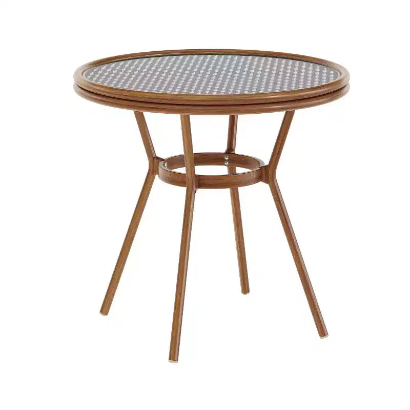 Table de style bistrot Emma & Oliver Colmar, 80 cm, pour intérieur/extérieur, avec rotin PE, plateau en verre et cadre en métal finition bambou