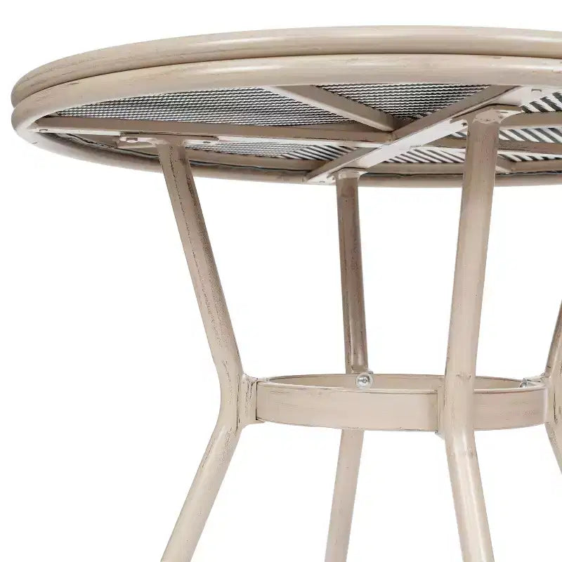 Table de style bistro Merrick Lane Mael avec plateau en verre trempé, textilène et cadre en métal fini bambou pour utilisation intérieure/extérieure