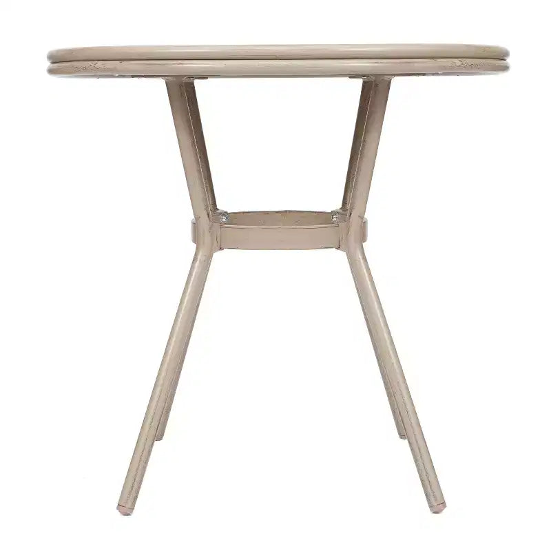 Table de style bistro Merrick Lane Mael avec plateau en verre trempé, textilène et cadre en métal fini bambou pour utilisation intérieure/extérieure