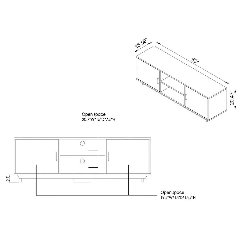 Meuble TV de rangement multifonctionnel Vell Rustic Oak de 63 pouces par Furniture of America