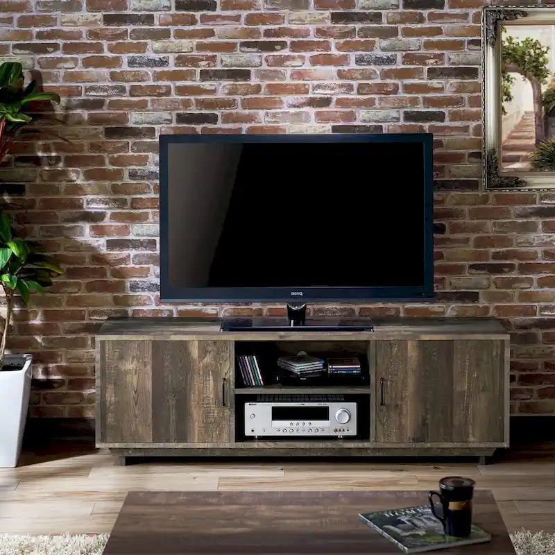 Meuble TV de rangement multifonctionnel Vell Rustic Oak de 63 pouces par Furniture of America