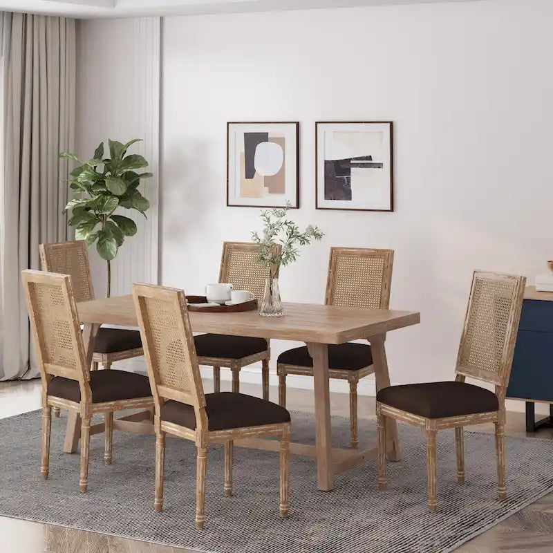 Chaise de salle à manger rembourrée Regina en bois et rotin de style champêtre (lot de 6) par Christopher Knight Home