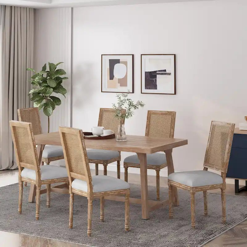 Chaise de salle à manger rembourrée Regina en bois et rotin de style champêtre (lot de 6) par Christopher Knight Home