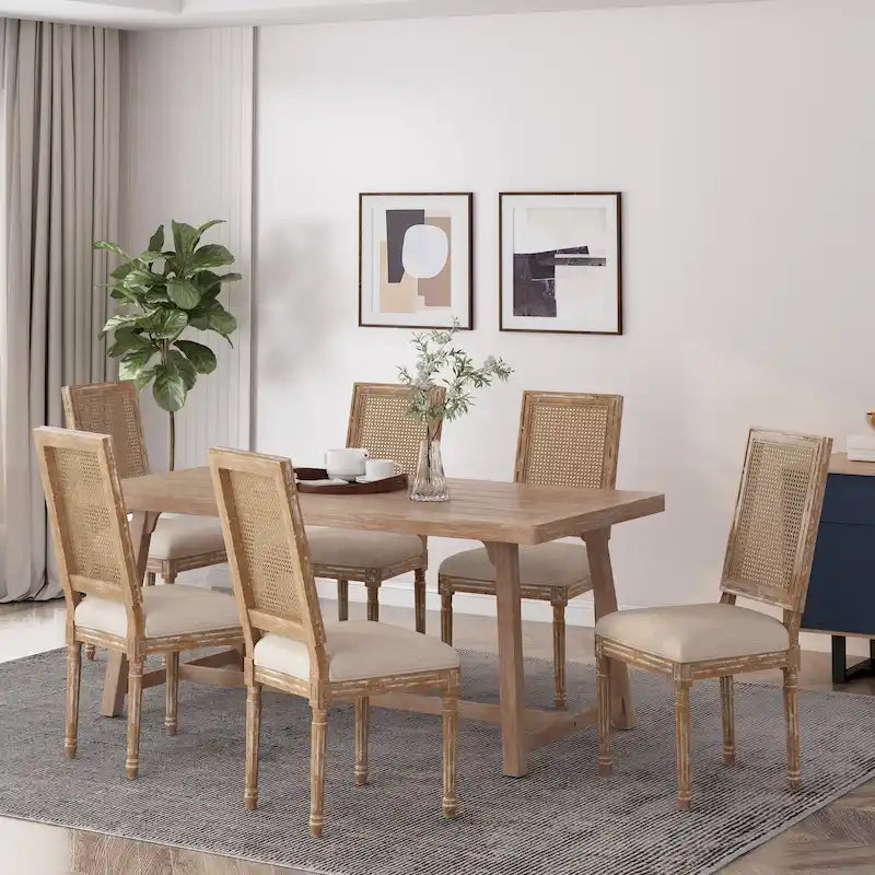 Chaise de salle à manger rembourrée Regina en bois et rotin de style champêtre (lot de 6) par Christopher Knight Home