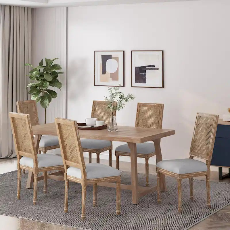 Chaise de salle à manger rembourrée Regina en bois et rotin de style champêtre (lot de 6) par Christopher Knight Home