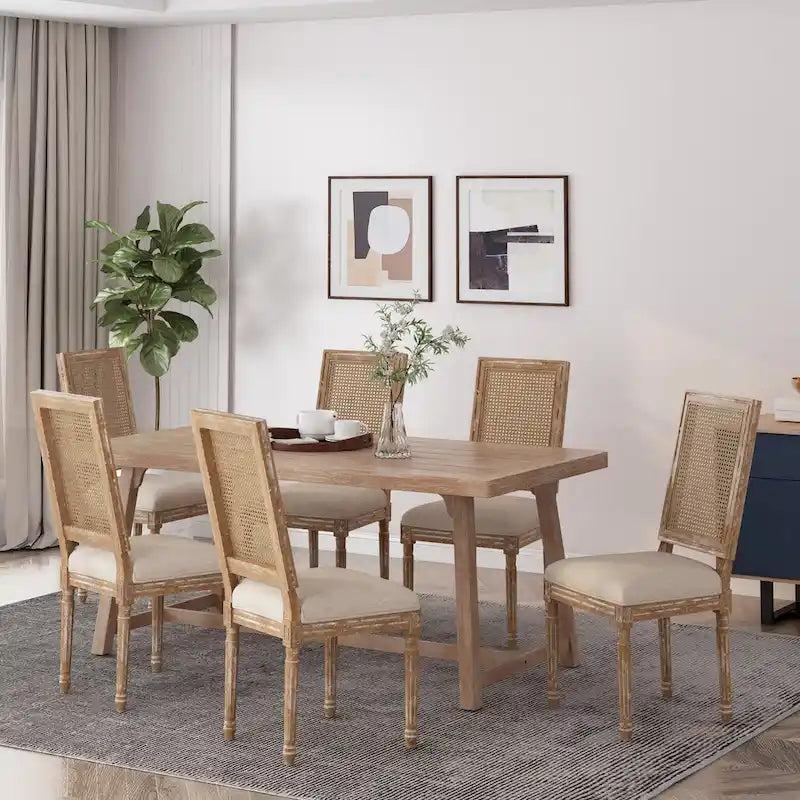 Chaise de salle à manger rembourrée Regina en bois et rotin de style champêtre (lot de 6) par Christopher Knight Home