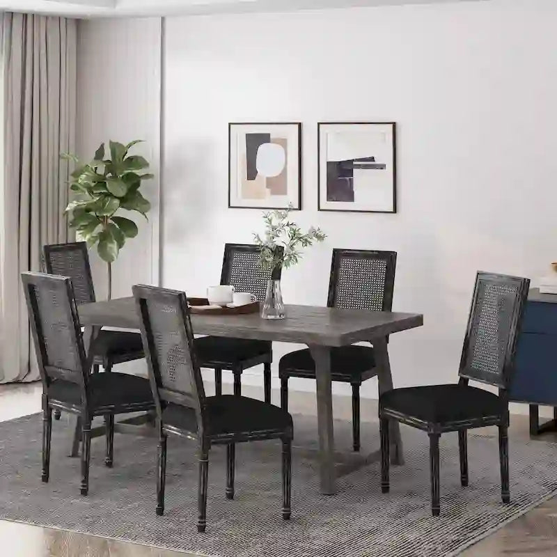 Chaise de salle à manger rembourrée Regina en bois et rotin de style champêtre (lot de 6) par Christopher Knight Home