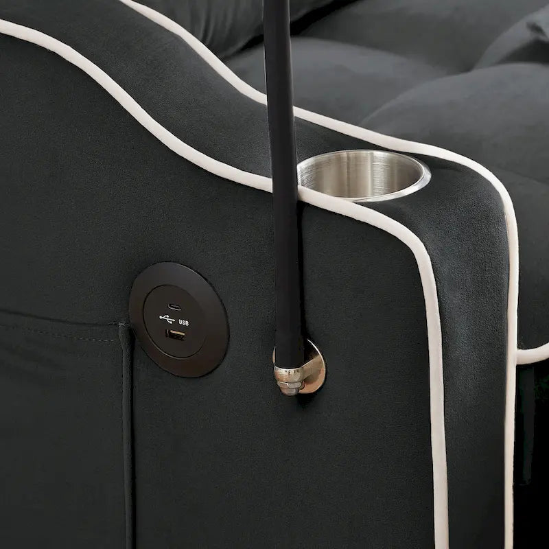 Canapé-lit pliable polyvalent en velours avec dossier réglable, port USB et support de téléphone
