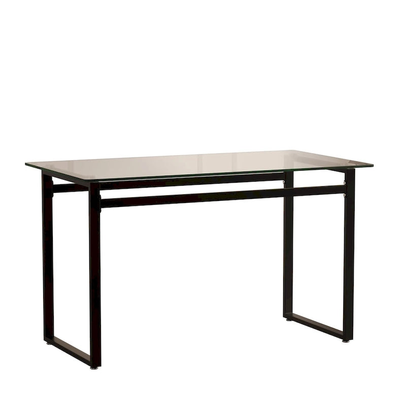 Table à manger rectangulaire moderne et minimaliste en verre pour 4 à 6 personnes avec plateau en verre trempé de 0,31 po et pieds en métal chromé noir