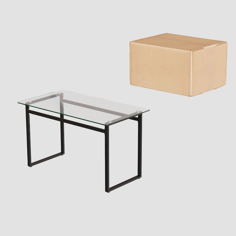 Table à manger rectangulaire moderne et minimaliste en verre pour 4 à 6 personnes avec plateau en verre trempé de 0,31 po et pieds en métal chromé noir