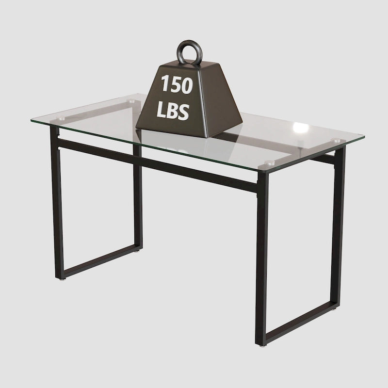 Table à manger rectangulaire moderne et minimaliste en verre pour 4 à 6 personnes avec plateau en verre trempé de 0,31 po et pieds en métal chromé noir