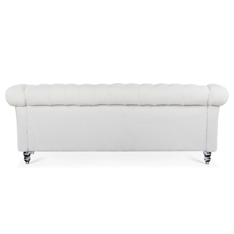 Canapé rembourré à accoudoirs roulés touffetés blanc nordique - 32.09 x 84.65 x 28.35