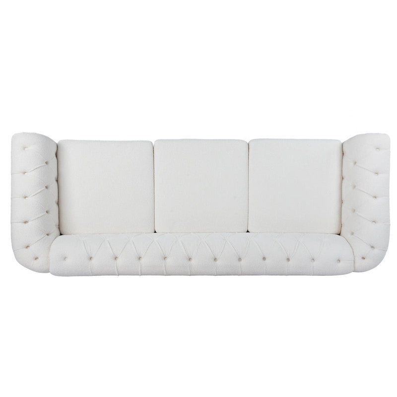 Canapé rembourré à accoudoirs roulés touffetés blanc nordique - 32.09 x 84.65 x 28.35