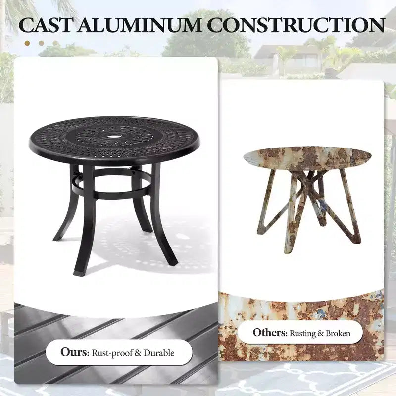 Crestlive Products – Table d'appoint de patio ronde en fonte d'aluminium de 24 po avec trou pour parasol – Table basse de bistrot extérieure, noire avec taches de bronze